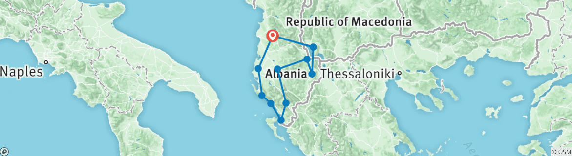 Image of a map showing the route of the tour