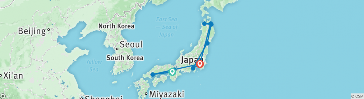 Image of a map showing the route of the tour