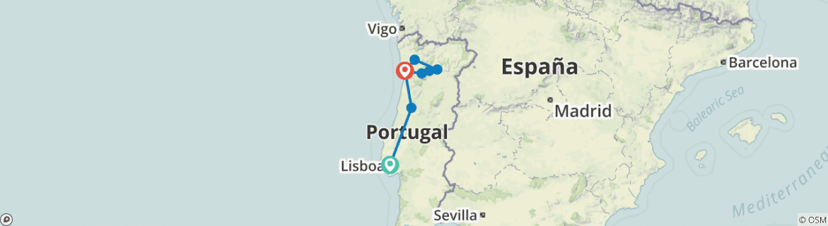 Image of a map showing the route of the tour