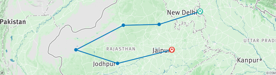 Image of a map showing the route of the tour