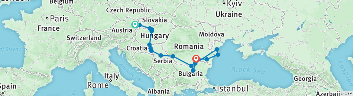 Image of a map showing the route of the tour