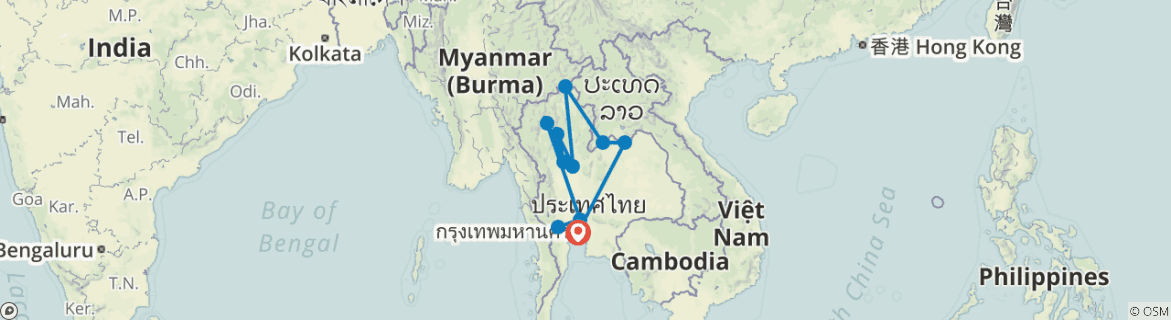 Image of a map showing the route of the tour