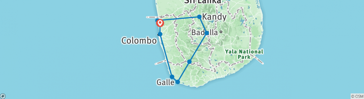 Image of a map showing the route of the tour