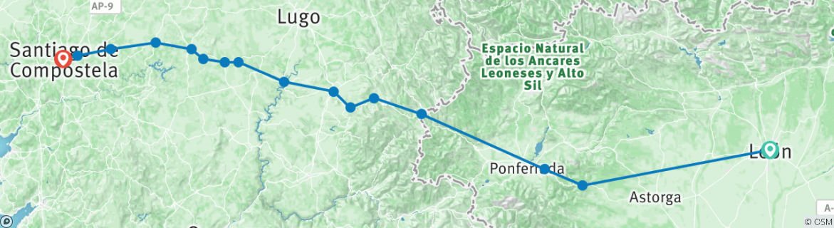 Image of a map showing the route of the tour