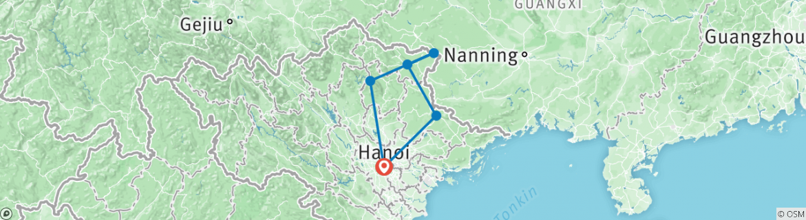 Image of a map showing the route of the tour
