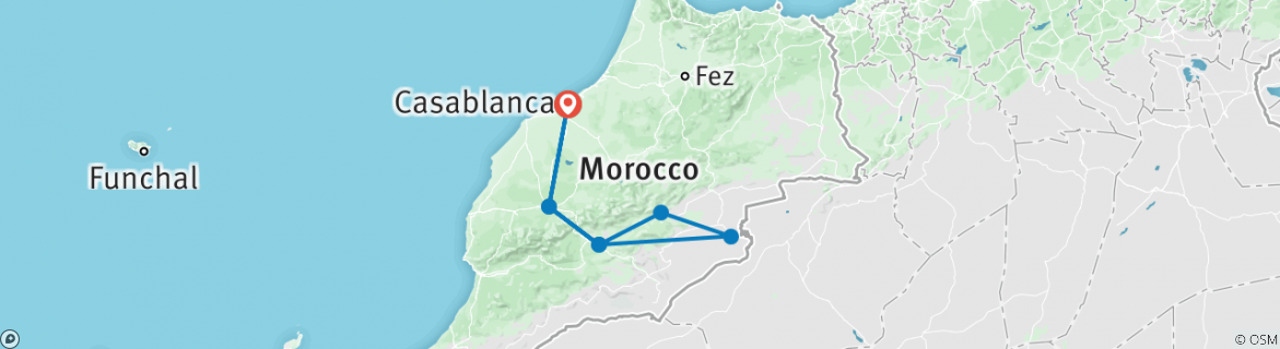 Image of a map showing the route of the tour