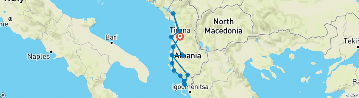 Image of a map showing the route of the tour