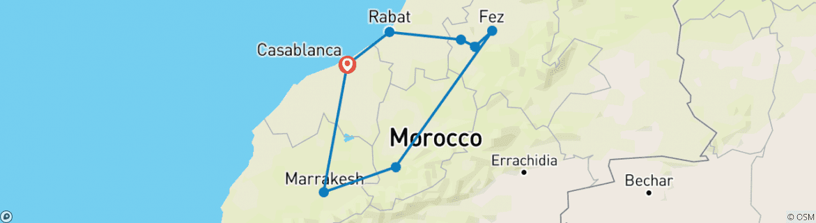 Image of a map showing the route of the tour