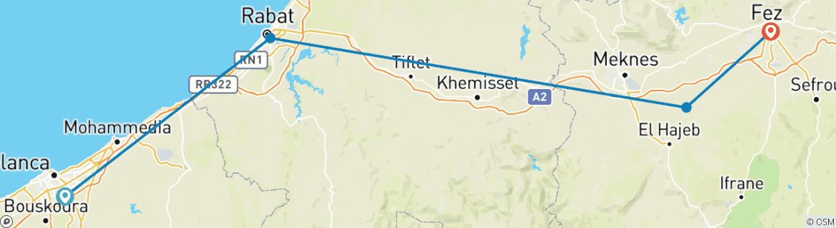 Image d'une carte montrant l'itinéraire du circuit