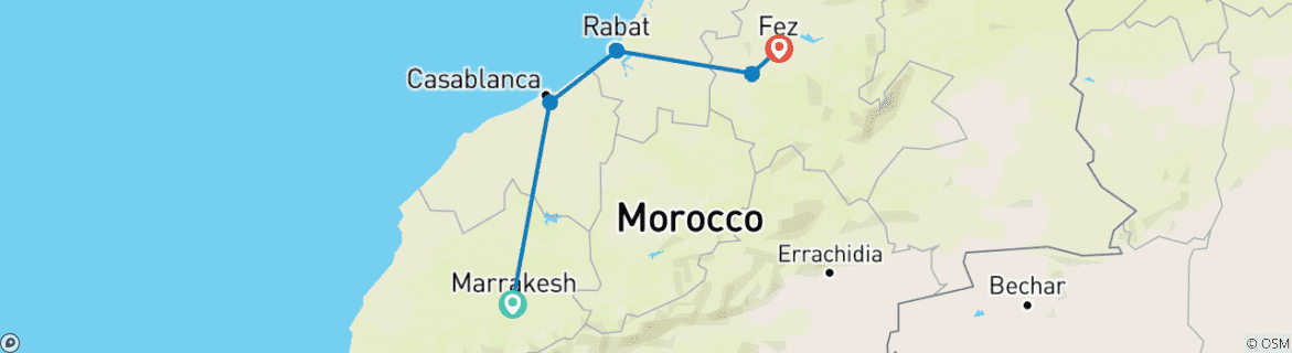 Image of a map showing the route of the tour