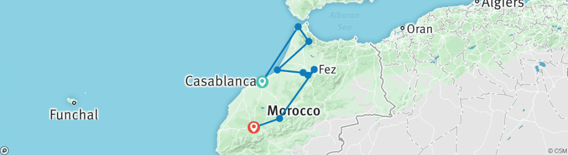 Image of a map showing the route of the tour