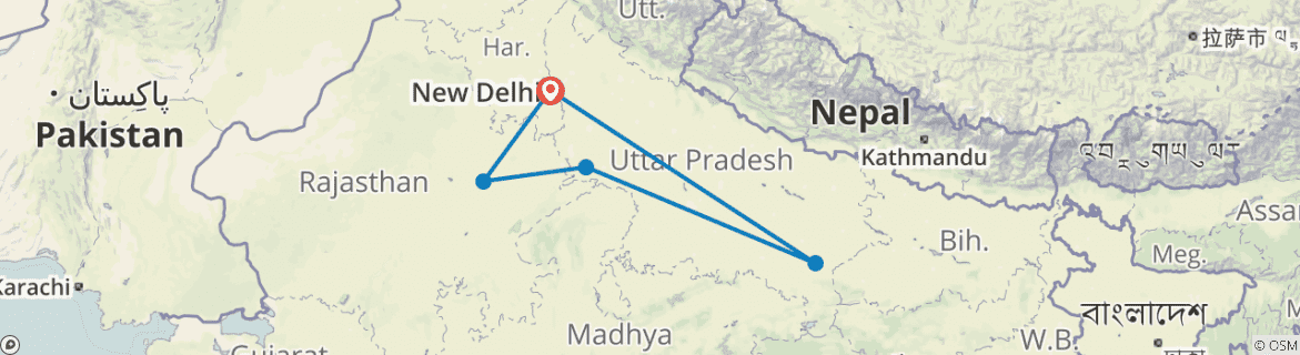 Image of a map showing the route of the tour