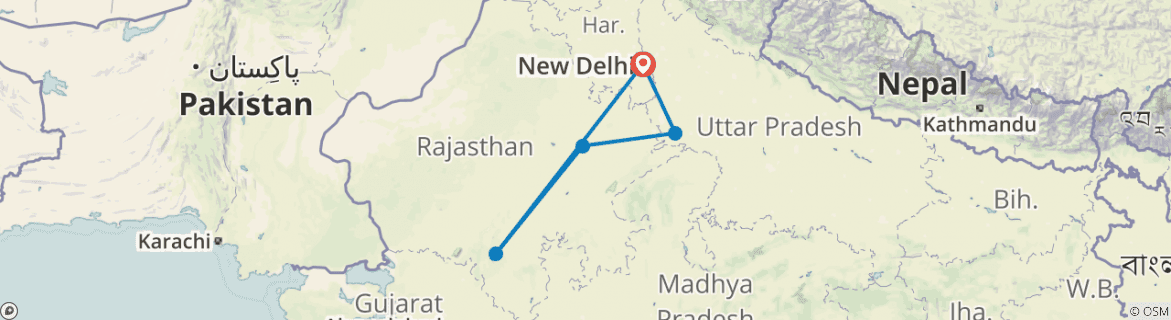 Image of a map showing the route of the tour