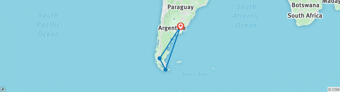 Image of a map showing the route of the tour