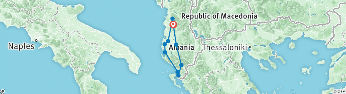 Image of a map showing the route of the tour
