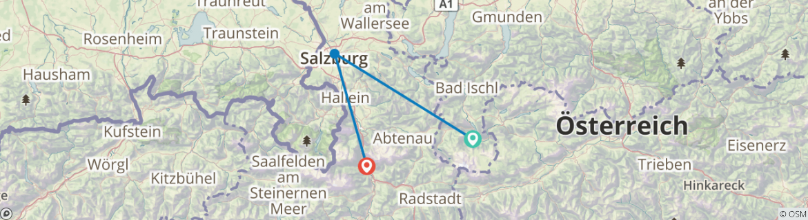 Image of a map showing the route of the tour