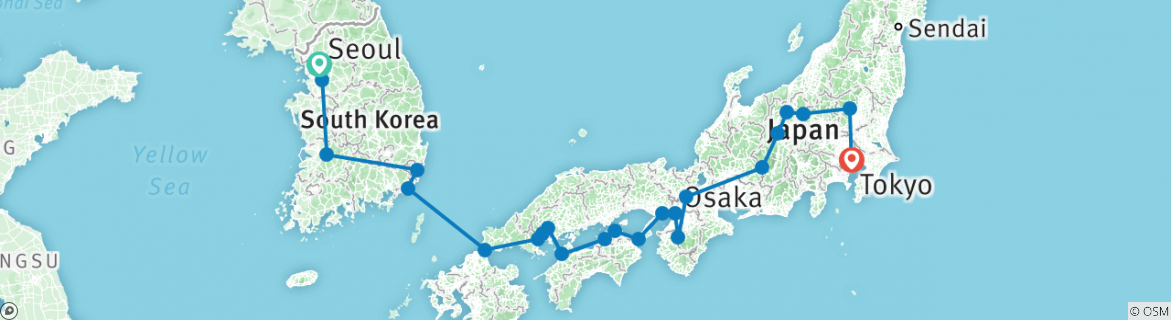 Image of a map showing the route of the tour