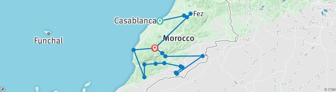 Image of a map showing the route of the tour