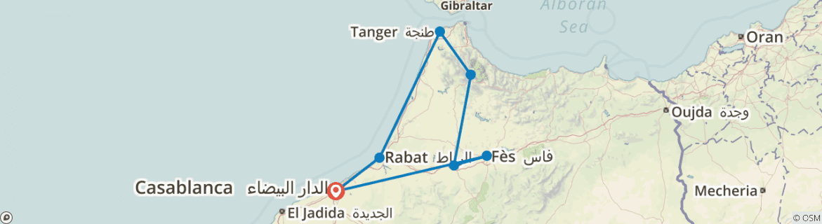 Image of a map showing the route of the tour