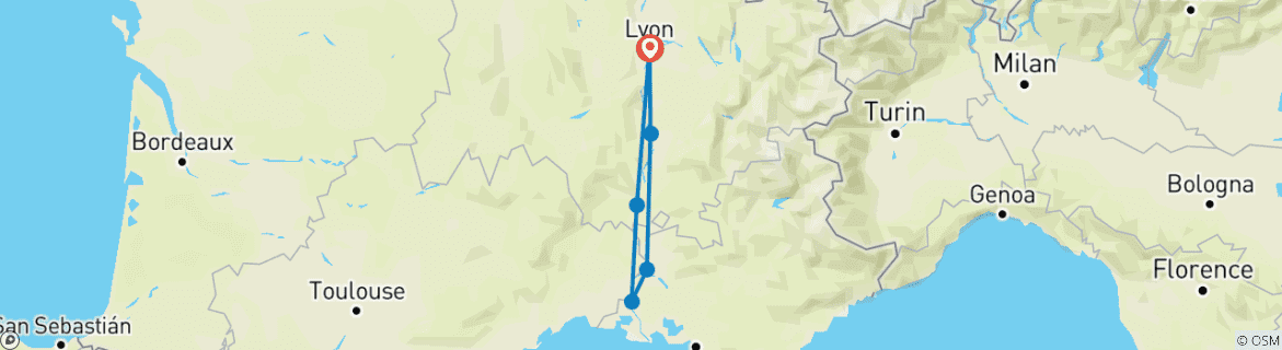 Image of a map showing the route of the tour