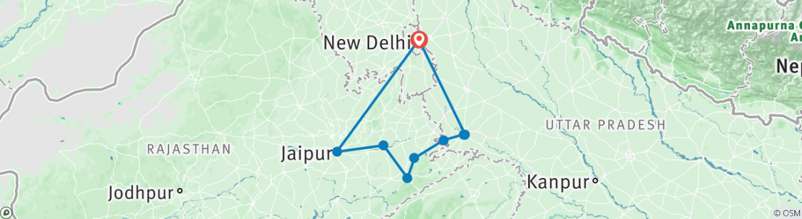 Image of a map showing the route of the tour