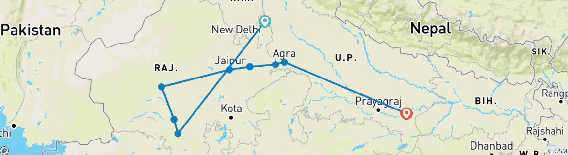 Image d'une carte montrant l'itinéraire du circuit