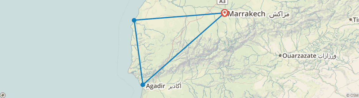 Image of a map showing the route of the tour