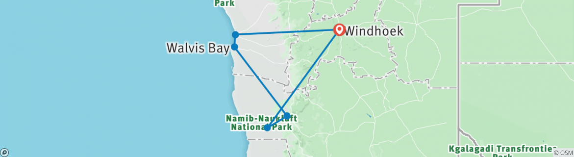 Image of a map showing the route of the tour
