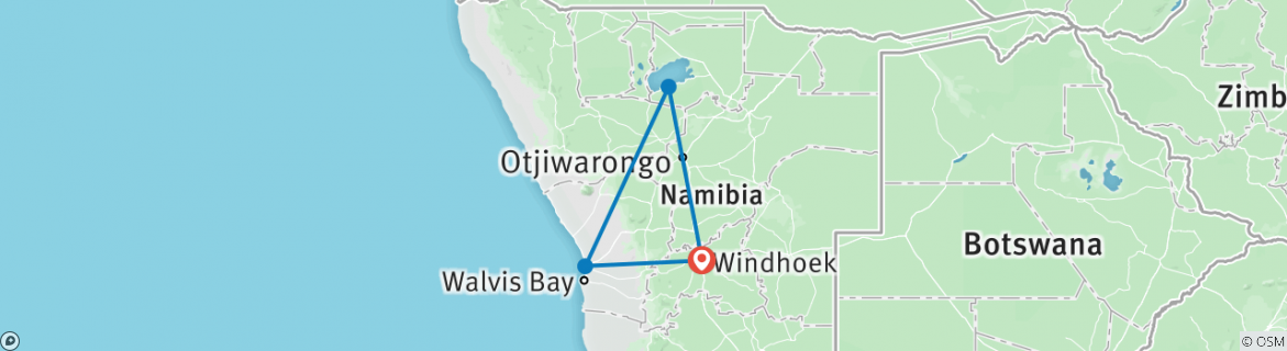 Image of a map showing the route of the tour