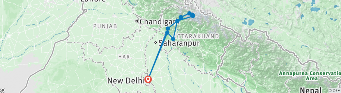 Image of a map showing the route of the tour
