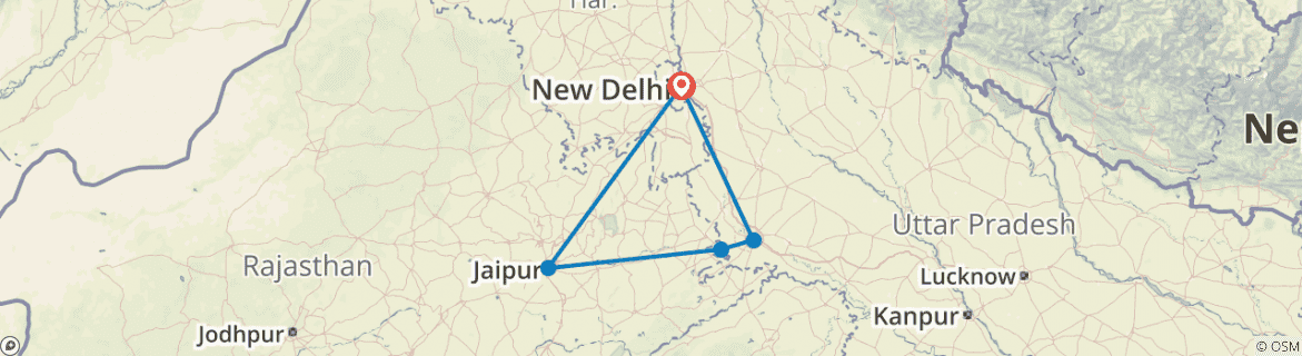 Image of a map showing the route of the tour
