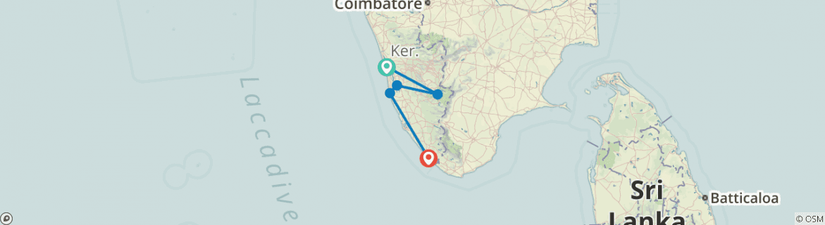 Image of a map showing the route of the tour