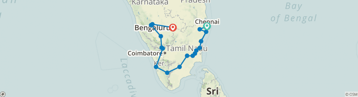 Image of a map showing the route of the tour