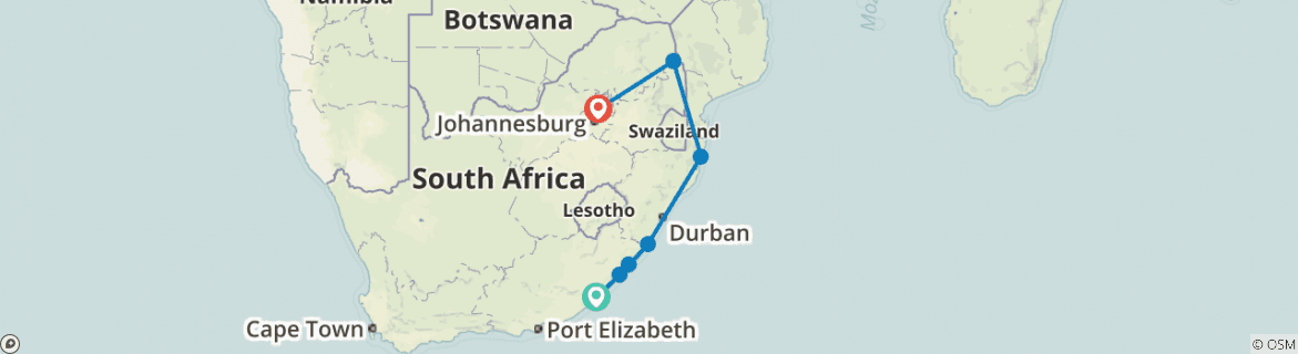 Image of a map showing the route of the tour