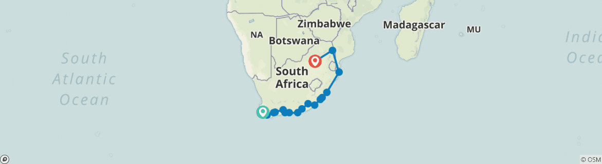 Image of a map showing the route of the tour