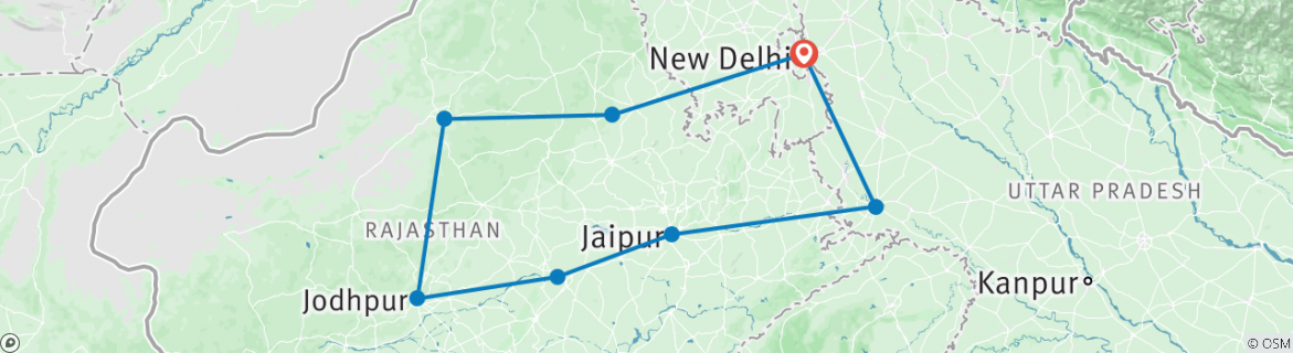 Image of a map showing the route of the tour