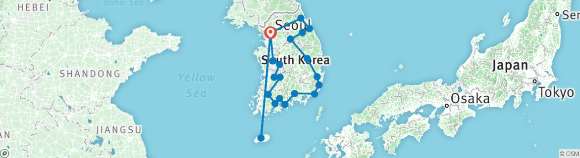 Image of a map showing the route of the tour