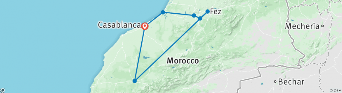 Image of a map showing the route of the tour