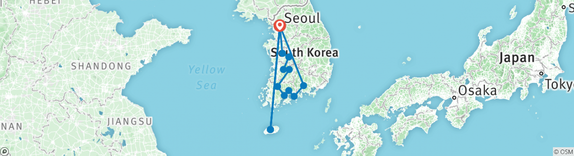 Image of a map showing the route of the tour
