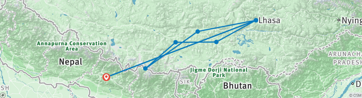 Image of a map showing the route of the tour