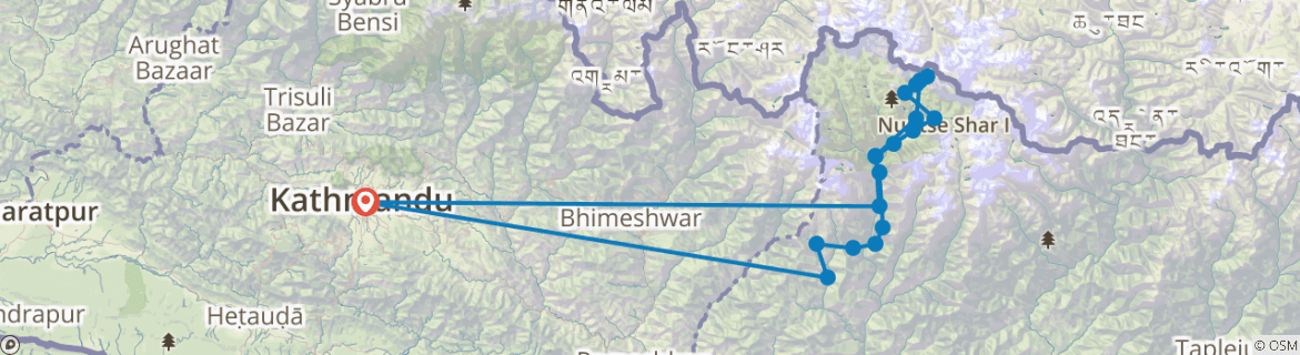 Image of a map showing the route of the tour