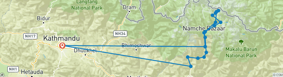Image of a map showing the route of the tour