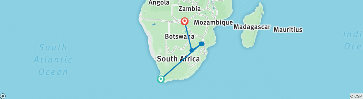 Image of a map showing the route of the tour
