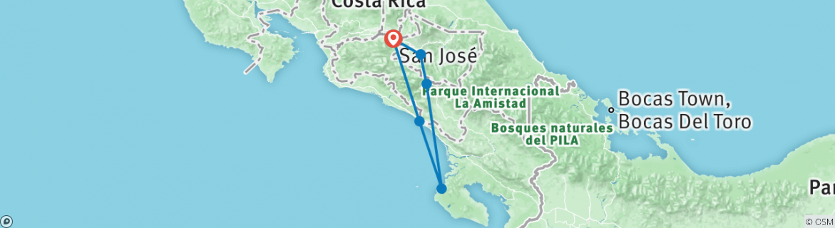 Image of a map showing the route of the tour