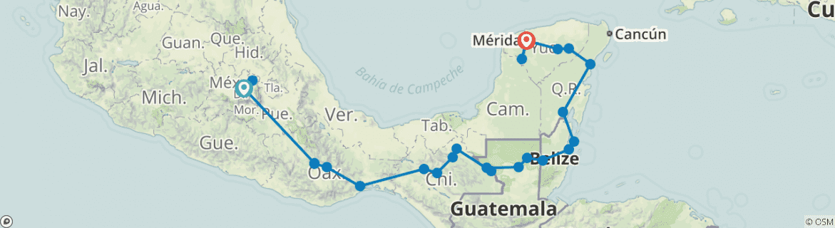 Image of a map showing the route of the tour