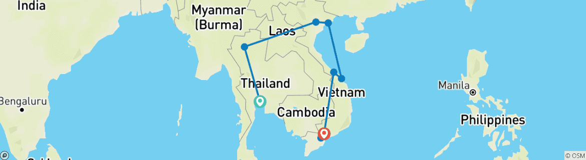 Image of a map showing the route of the tour