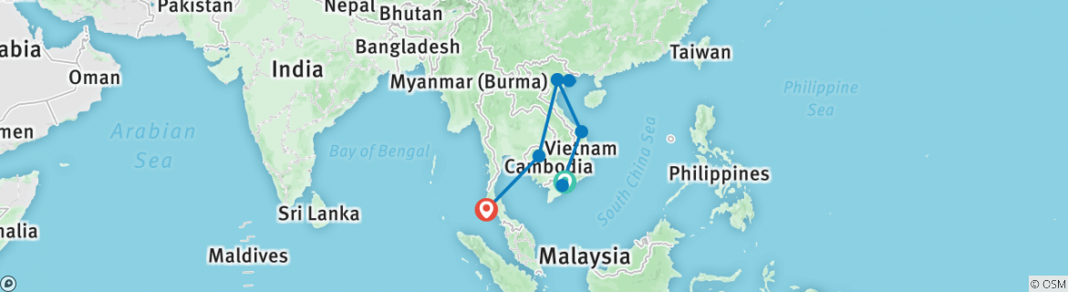 Image of a map showing the route of the tour