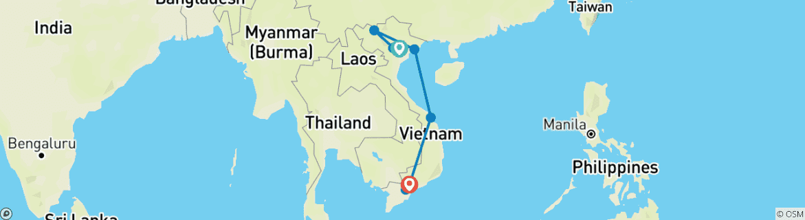 Image of a map showing the route of the tour