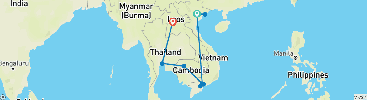 Image of a map showing the route of the tour
