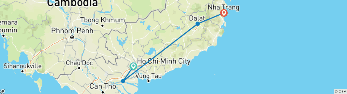 Image of a map showing the route of the tour